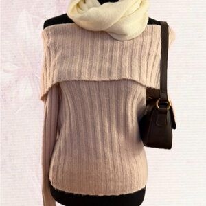 Pink Rose Cream Off-Shoulder Sweater
